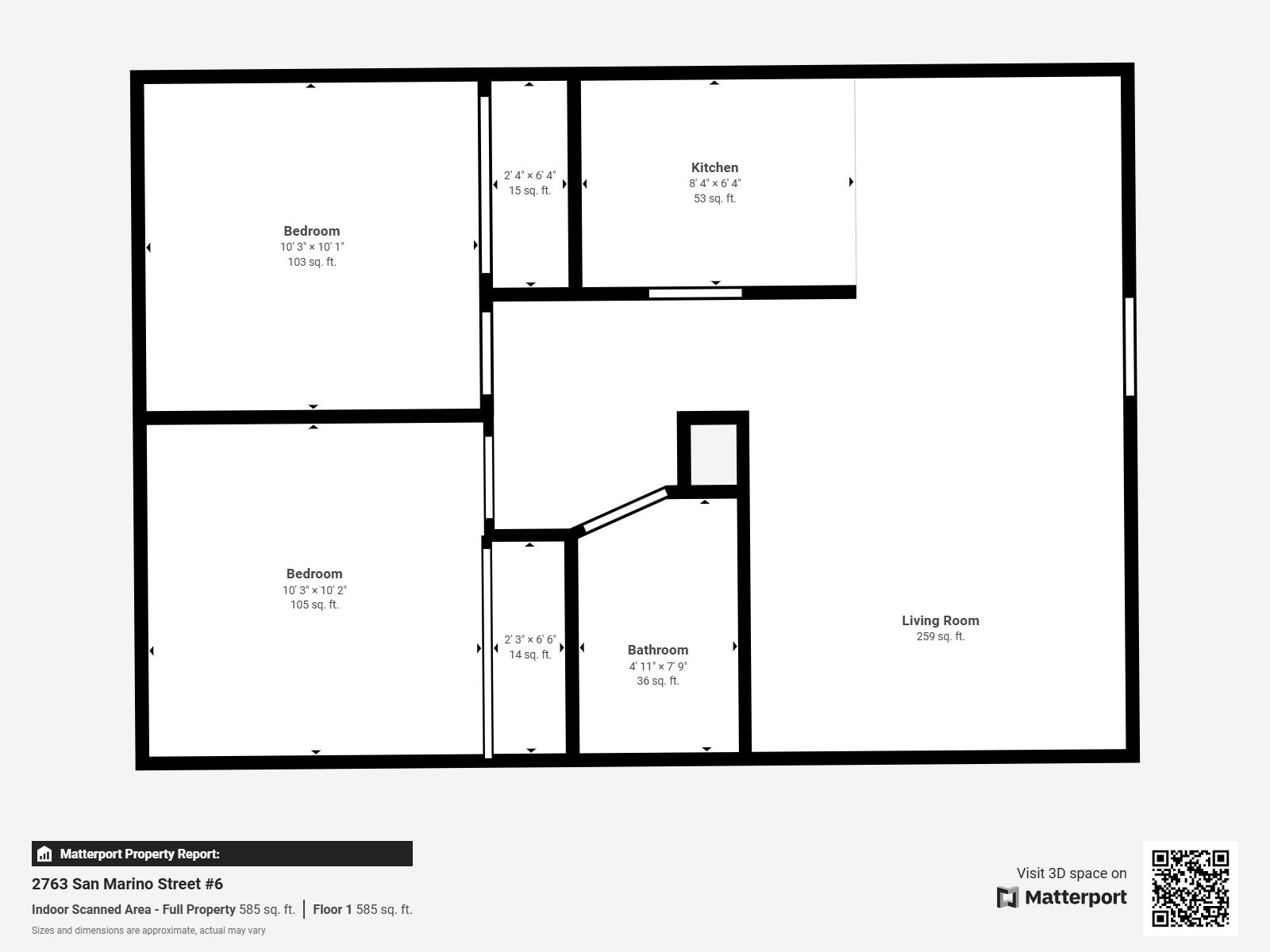 Floor plan for 2 beds, 1 bath, 711 sqft